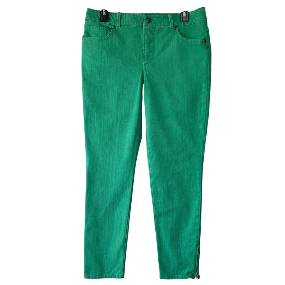 Chico's So Slimming Straight Leg Jeans Green Ankle Zip‎ Women's Size 6